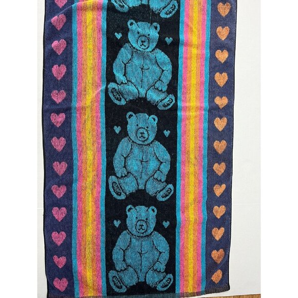 Vintage J Franco Beach Towel Blue Bears Teddy Bear Heart 24x47" - Picture 3 of 7